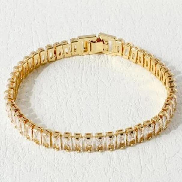 Minimalist Light Luxury Copper Bracelet with Zircon, 0.7mm Diamond Design - Versatile Fashion Jewelry