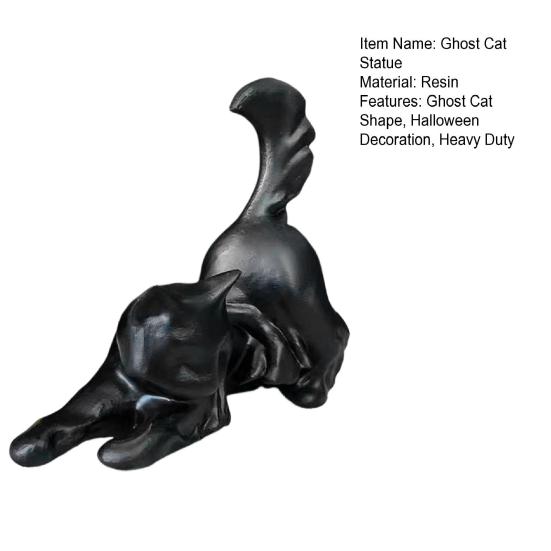 Halloween Ghost Cat Statue Glow-in-the-dark Black White Ghost Cat Resin Figurine Ornament Desktop Decoration Cat Lovers Gift