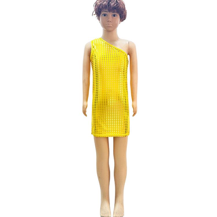 Polka Dot Sequin Dance Dress: Baby Girls & Adults, Round Neck, Sleeveless, One-Shoulder, Asymmetrical, Knee-Length