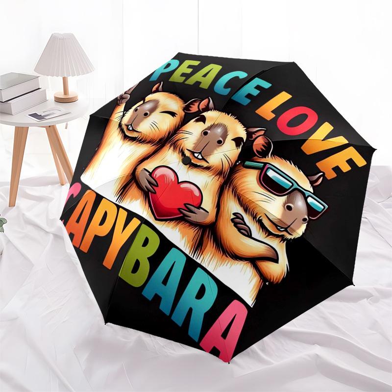 1pc Capybara Peace Love Heart Umbrella with Plastic Handle,Suitable for All Seasons Umbrellaptys26099