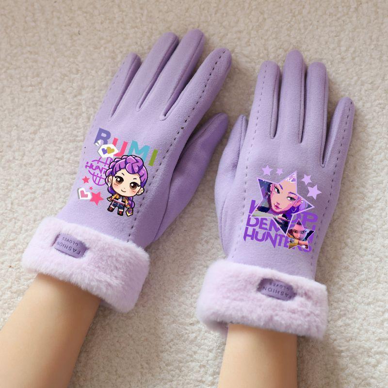 Kpop Witch Hunt Warm Gloves for Autumn and Winter, Touch Screen Outdoor Thickened Children's Gloves