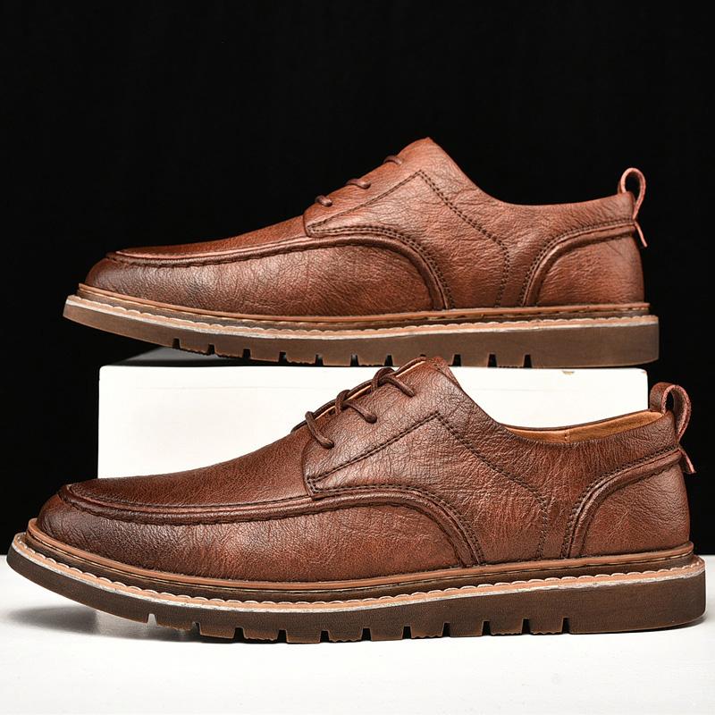 Autumn New Men Shoes Brogue Casual Shoes Men Genuine Leather Shoes Work Boots Business Casual Sneakers