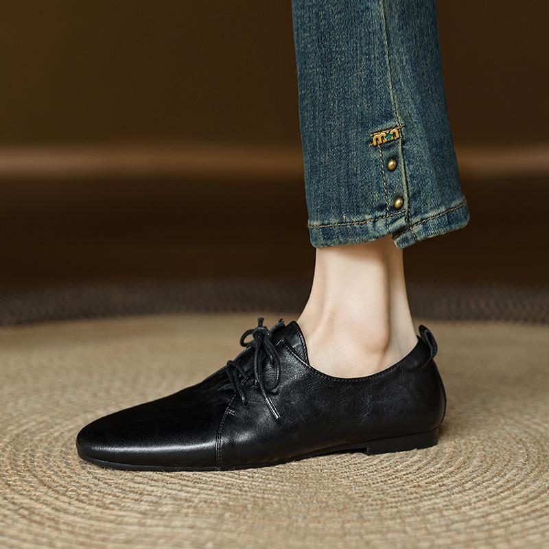 Fashion 2025 New Spring Designs Cow Leather Women Shoes Round Toe 1cm Heel Women Flats Shoes for Women Fashion Loafers Genuine Leather