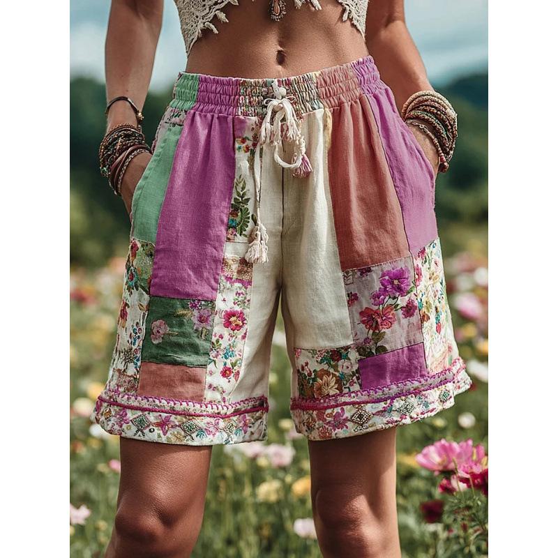 2026 Retro Floral Print Women s Casual Shorts Extra Large
