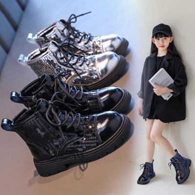 Fall Girls Fashion Sequin Patent Leather Ankle Boots