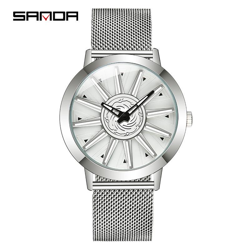 Sanda 1057 Men s Quartz Watch: Hollow Design with Mesh Strap