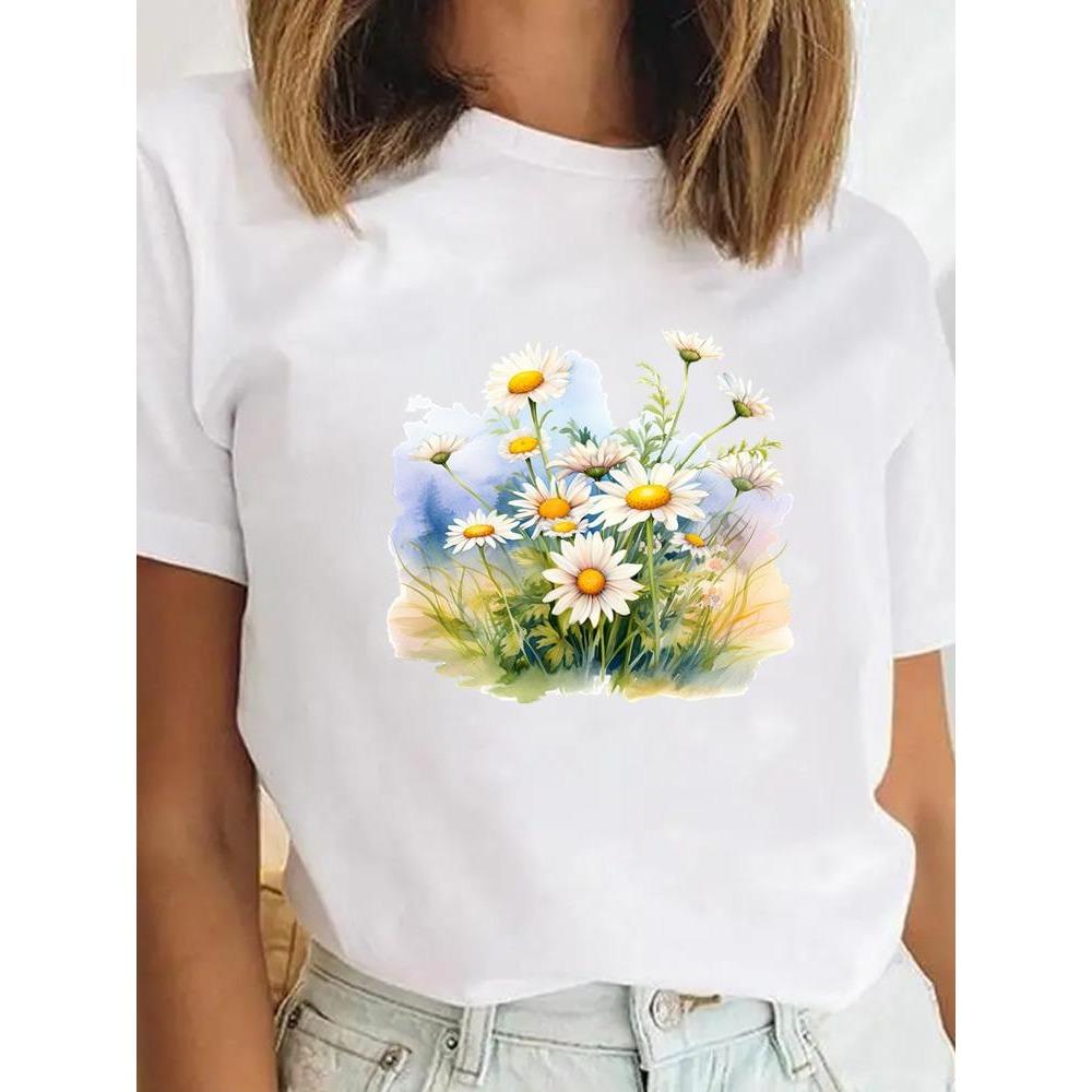Fashion Graphic Tee Sweet Trend Flower Cute Clothes Clothing for Women Female Casual Top Print T-shirts