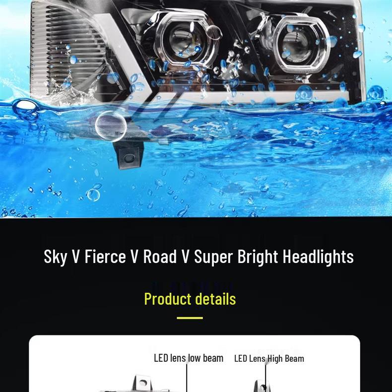 Ultra-Bright LED Headlight Assembly with Dual-Lens Flowing Turn Signal for Jiefang Tian V Han V Tu V