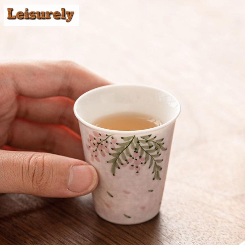 2ks/sada ručně kreslených keramických šálků s květinami vistárie, vůně, hrnek, degustační hrnek, dámská čajová sada 40ml