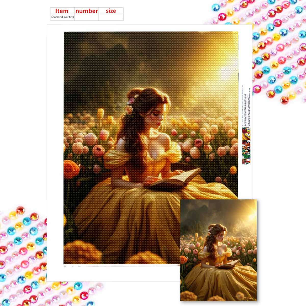 

Полная круглая алмазная живопись Принцесса на клумбе Искусство Стразовая картина Мозаика DIY 5D Вышивка крестом Домашнее украшение Round 20x30cm