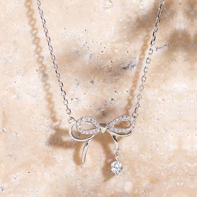 Bow Necklace Pendant Women's Light Luxury Niche Design Sense Summer Temperament Stainless Steel Strong Chain