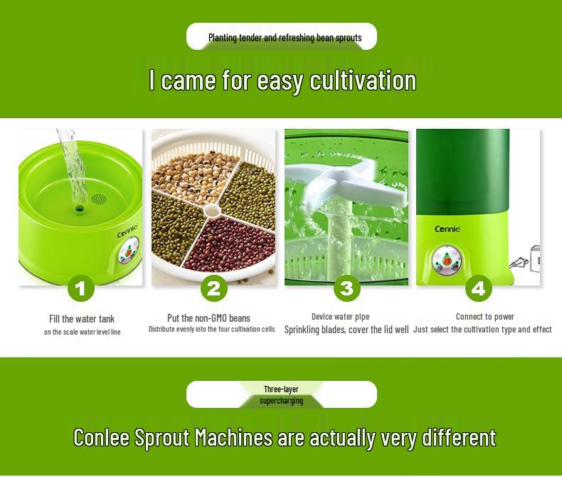 Smart Household Bean Sprout Machine: Large Capacity Self-Growing Bucket for Mung and Vegetable Sprouts