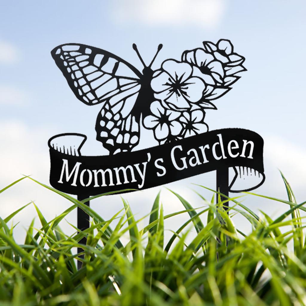 Metal Garden Memorial Sign Outdoor Yard Decoration Butterfly and Flowers Design Garden Stake for Lawn and Flower Bed Display