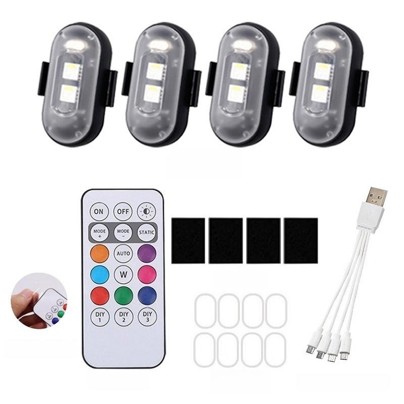 Kabellose Auto-Atmosphärenleuchte LED-Stroboskoplichter Warnleuchten RGB LED Flugzeug-Stroboskoplichter Auto Motorrad LED-Lampe 4 in 1 set gray