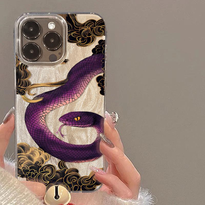 Illustration Pflaumenblüte Rosa Schlange Handyhülle Für iPhone 16 Pro Max 15 14 Plus 13 12 11 XS X XR 7 8 16 Plus SE 16E Hülle