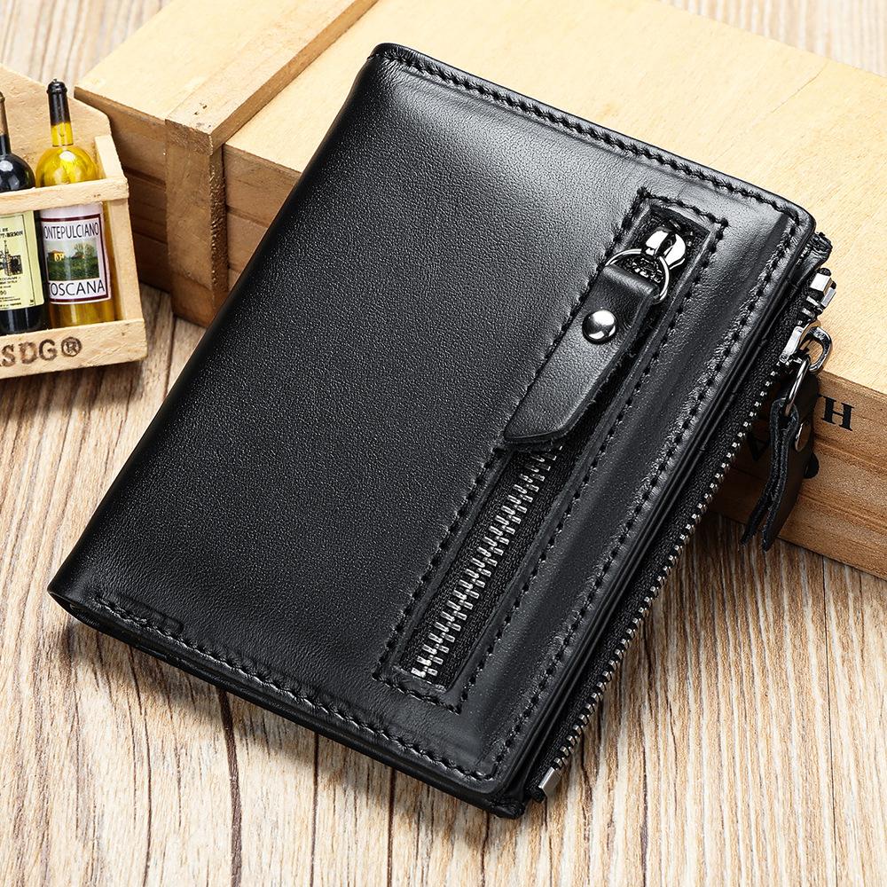 MVA Genuine Leather Mens Wallet Man Zipper Short Coin Purse Brand Male Cowhide Credit&id Wallet Multifunction Small Wallets