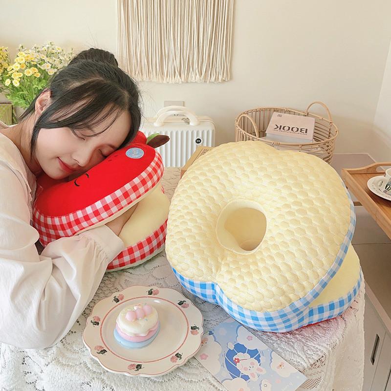 Breathable Ice Silk Hand Pillow With Embroidered Cartoon Design For Office And Library