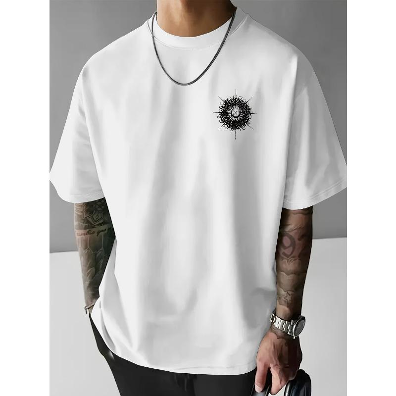 Men's Pattern Print Round Neck T-Shirt, Men's Summer Casual Short Sleeve