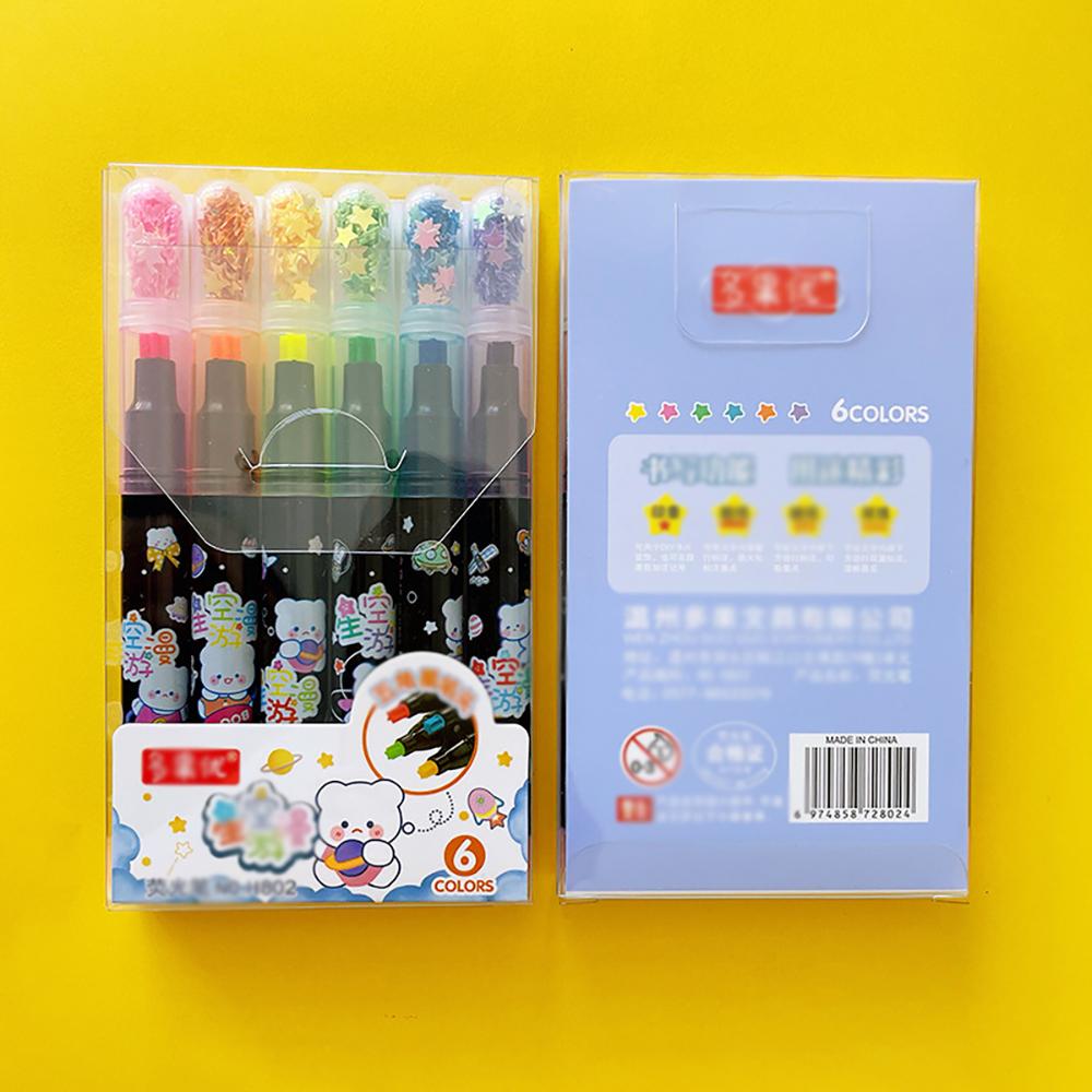 6Pcs/set Cute Star Stamp Highlighter Color Art Marker DIY Hand Account Pen Office Stationery Student School Drawing Supplies
