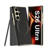Magnetic Wireless Charging Case Galaxy S26 Ultra S25 Curved PU Leather With Nickel Ring Anti-Slip Shockproof PC