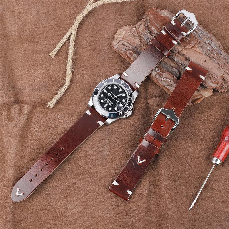 Men's Clearance Sale Cowhide Watch Strap - 22mm Crazy Horse Leather Cracked Pattern Wristband