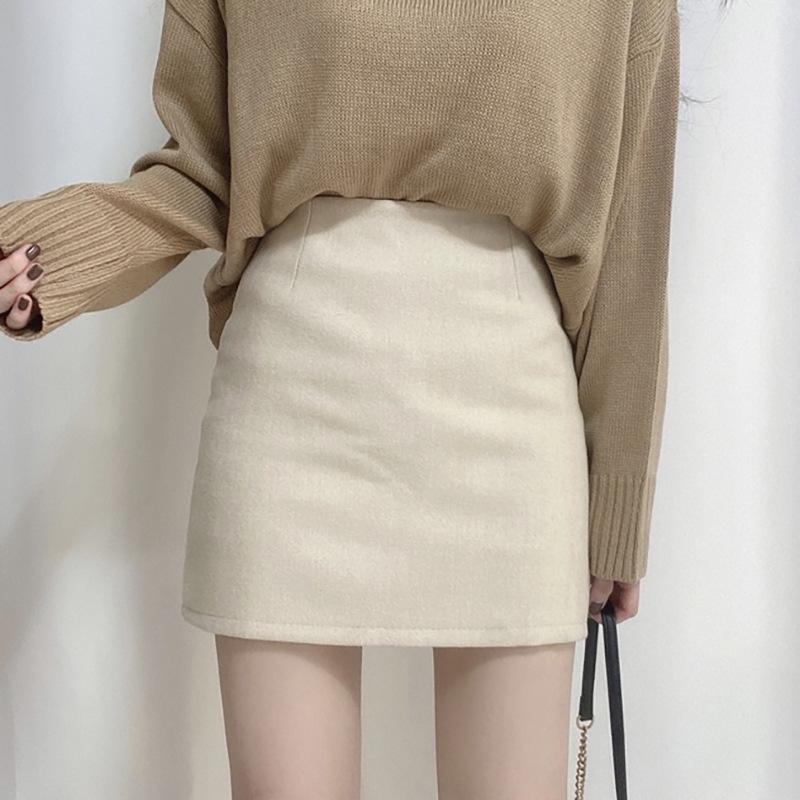 Damen High Waist Schwarzer Wollmischung Midi Rock - Herbst/Winter 2021 A-Linie, Hüftbetont, Figurschmeichelnd, Sexy