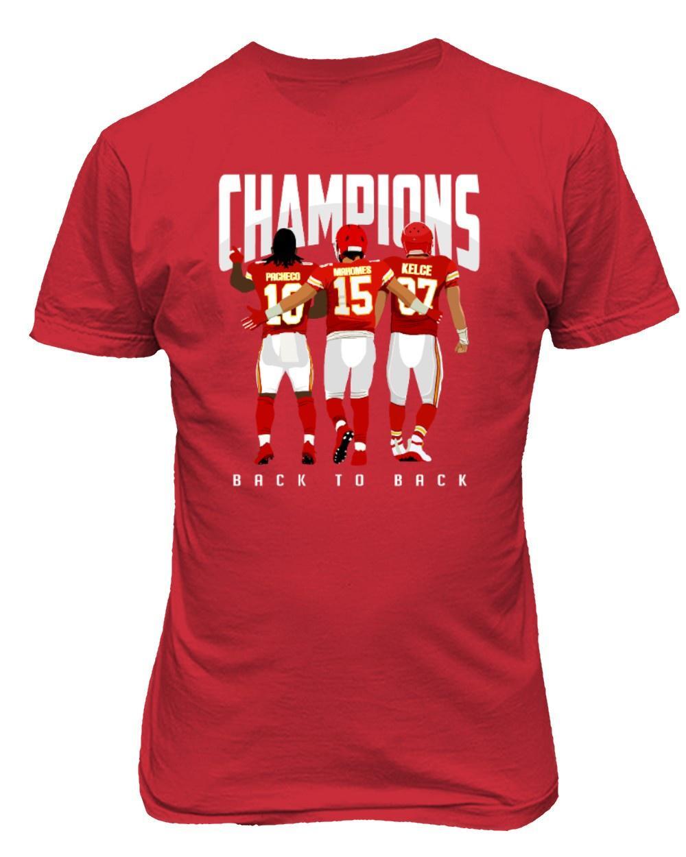 Kansas Back To Back Champions Mahomes Kelce Pacheco Unisex T-shirt XXL