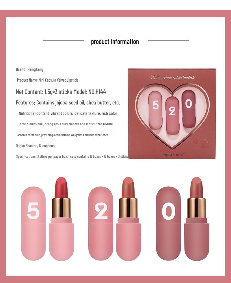 Hengfang Valentine's Day Velvet Matte Lipstick Set - Mini Capsule Maruko Niche Brand