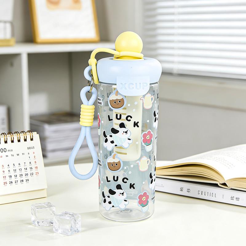 Water bottle high value cartoon float plastic cup large capacity portable ins direct drinking plastic straw water cup tea cup