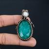 Emerald Lab-Created & Moonstone Gemstone Handmade Pure Copper Wire Wrap Jewelry Pendant For Women