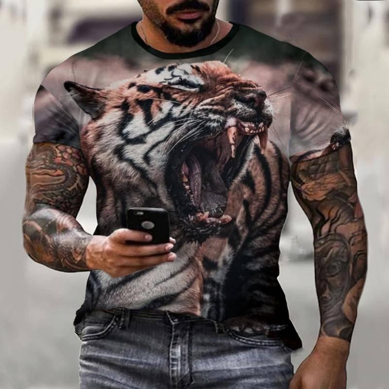 

Мужская футболка с принтом «Зверь, тигр, животный мир», топ с короткими рукавами, модная повседневная уличная повседневная одежда большого размера с круглым вырезом 2XL