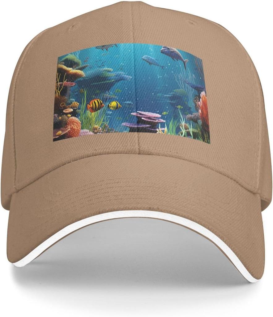Undersea World Print Baseball Cap Polyester Adjustable Casual Sun Protection Dad Hat for Adults