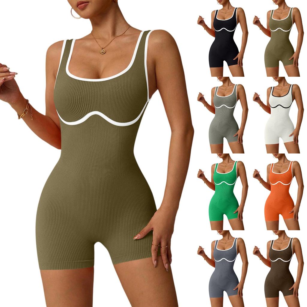 Women's Fashionable Solid Color Round Neck Tight Back Yoga Suit Yoga Jumpsuit