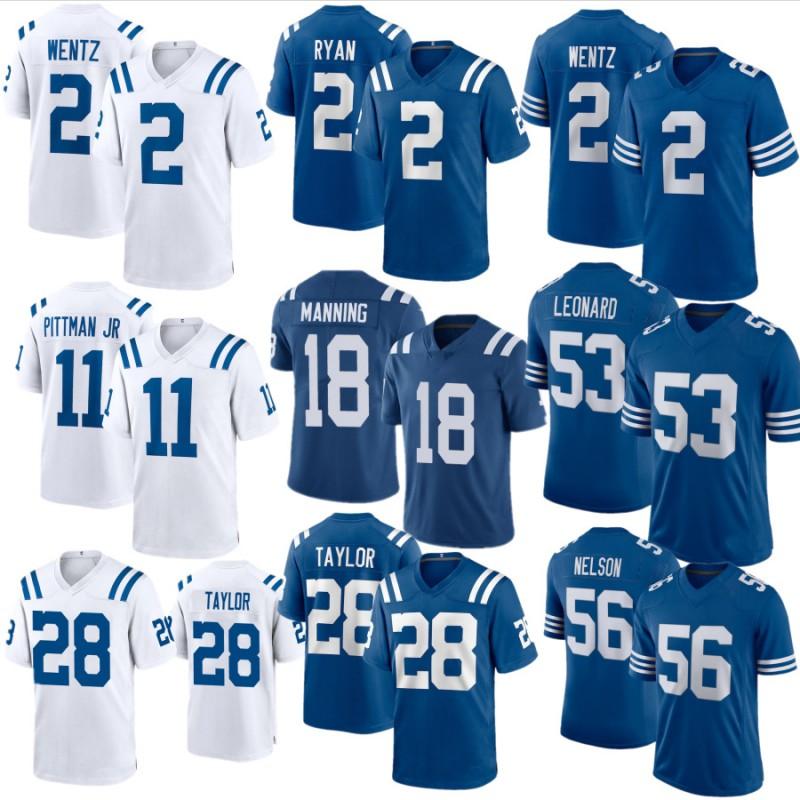 Indianapolis Colts Football Jersey 2 53 LEONARD 18 MANNING Mens Embroidered Rugby Shirt