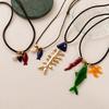 Copper Multi-Pendant Summer Ocean Small Fish Starfish Fish Bone Rope Necklace Stainless Steel Vacuum Plating
