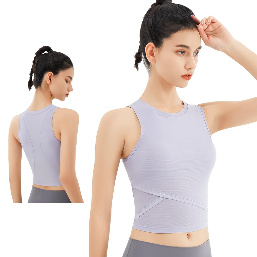 

Майка для йоги Siomlana с модным женским топом, футболкой, рубашкой, чашками, влагоотводящая, устойчивая к запахам, дышащая, эластичная, фиолетовый