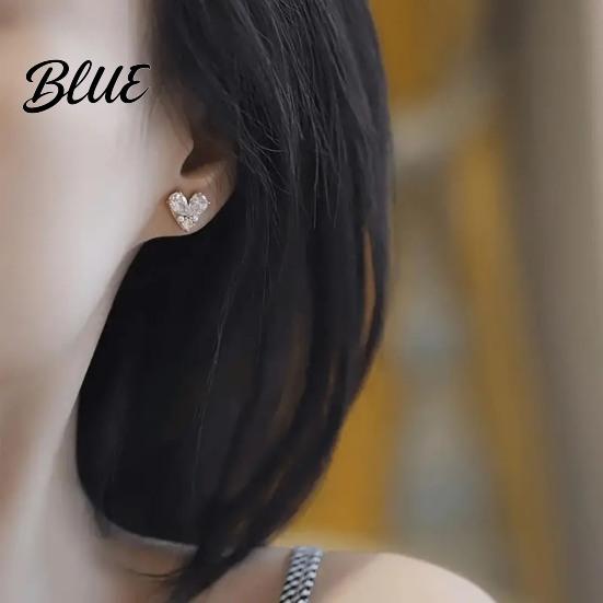 Faux Pearl Ear Studs Rhinestone Heart Artificial Diamonds Love Stud