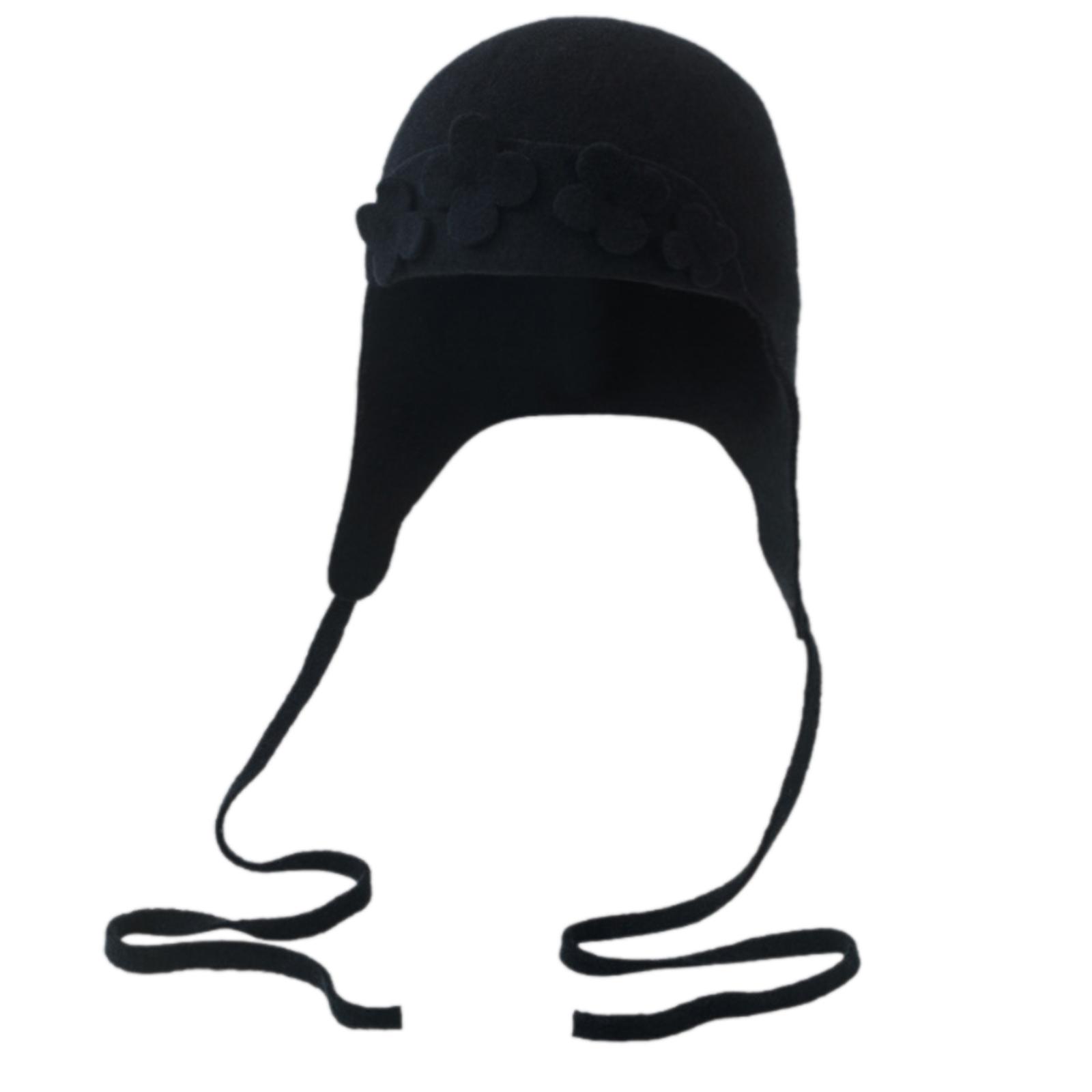 

Шерстяная шапка ручной работы с 3D цветком, теплая шапка-ушанка, зимняя шапка унисекс для защиты ушей и зимнего тепла чёрный