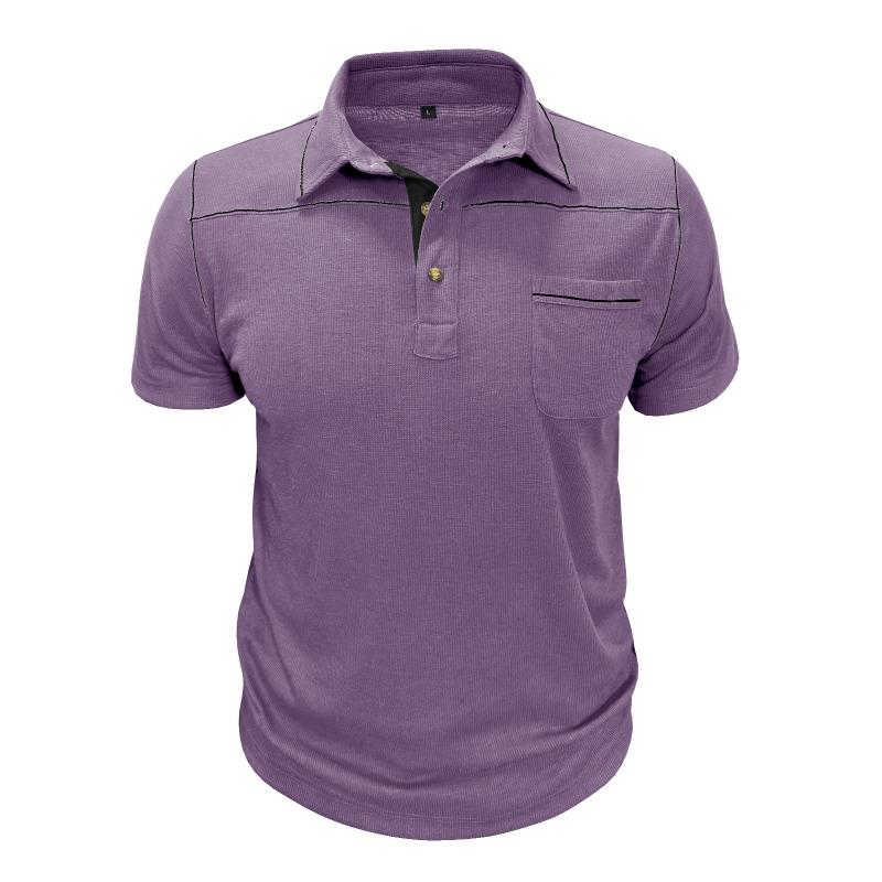 Mens Plus Size Fashion Turn Down Collar Short Sleeve Pocket Polo Shirt