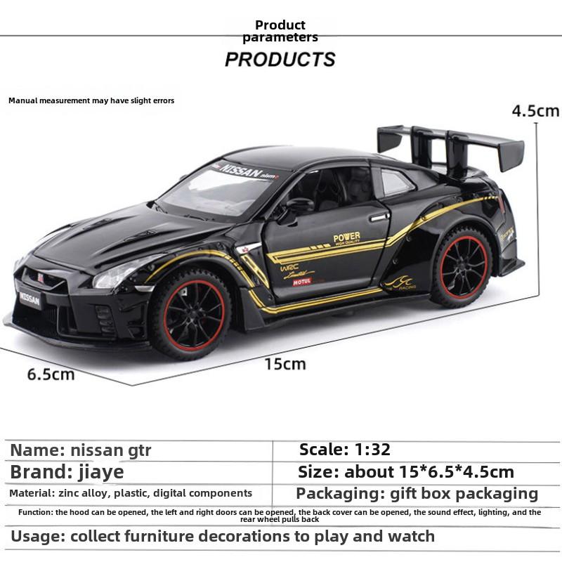1:32 Nissan GTR R35 Modello di Auto da Corsa Simulazione Scala Macchinina Giocattolo per Bambini Lega di Alta Qualità Die Cast Macchinina Giocattolo Suono e Luce Regalo Auto per Ragazzo