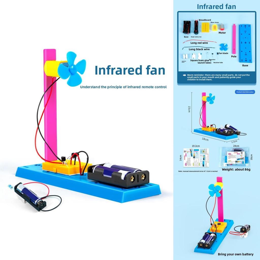 Simulated Infrared Remote Control Fan Model Assembly Set Children Puzzle Toy For Kids Learning And Stem Development