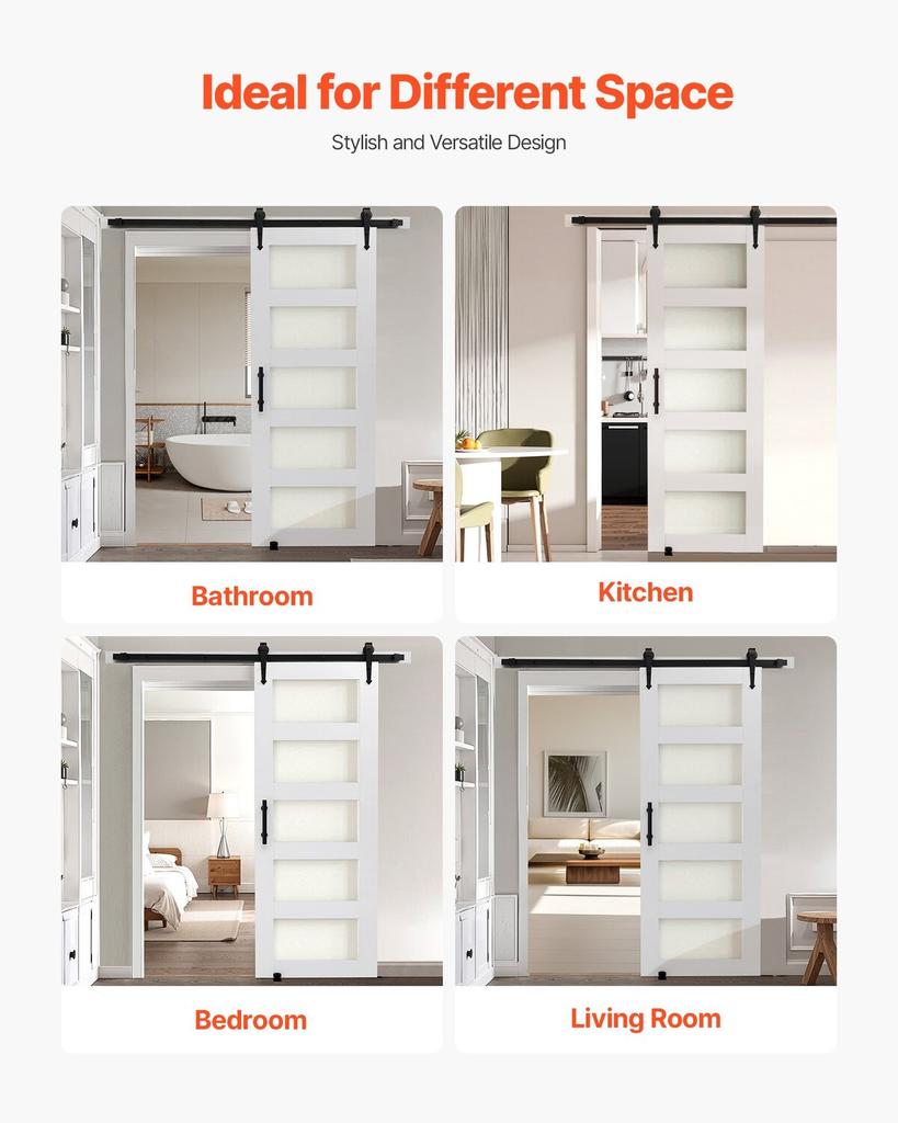 Sliding Barn Door, 762 X 2134mm, High-Strength MDF Panel and Glass, Barn Door with Hardware Kit, Water-Proof PVC Surface, Easy To Install, H-Frame,