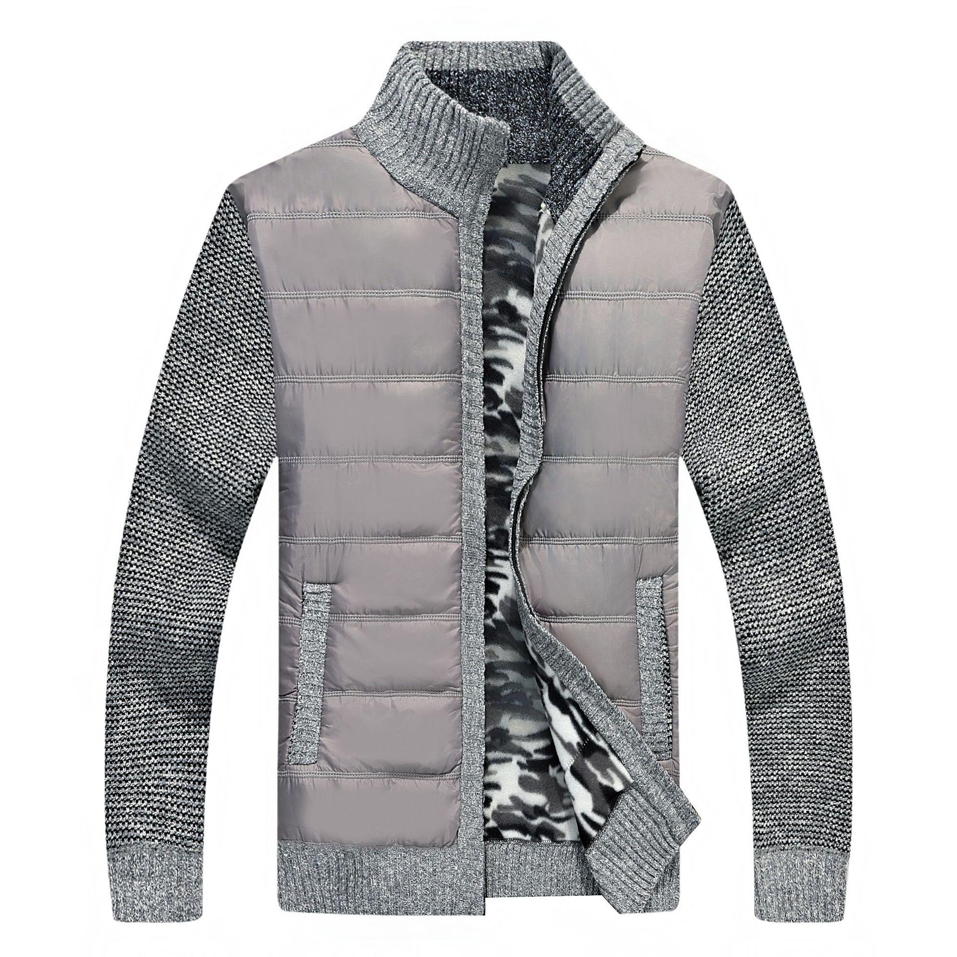 

Осень Зима Мужской Свитер Кардиган Плюс Бархат Толстая Куртка Теплый Свитер Свитер XS светло-серый