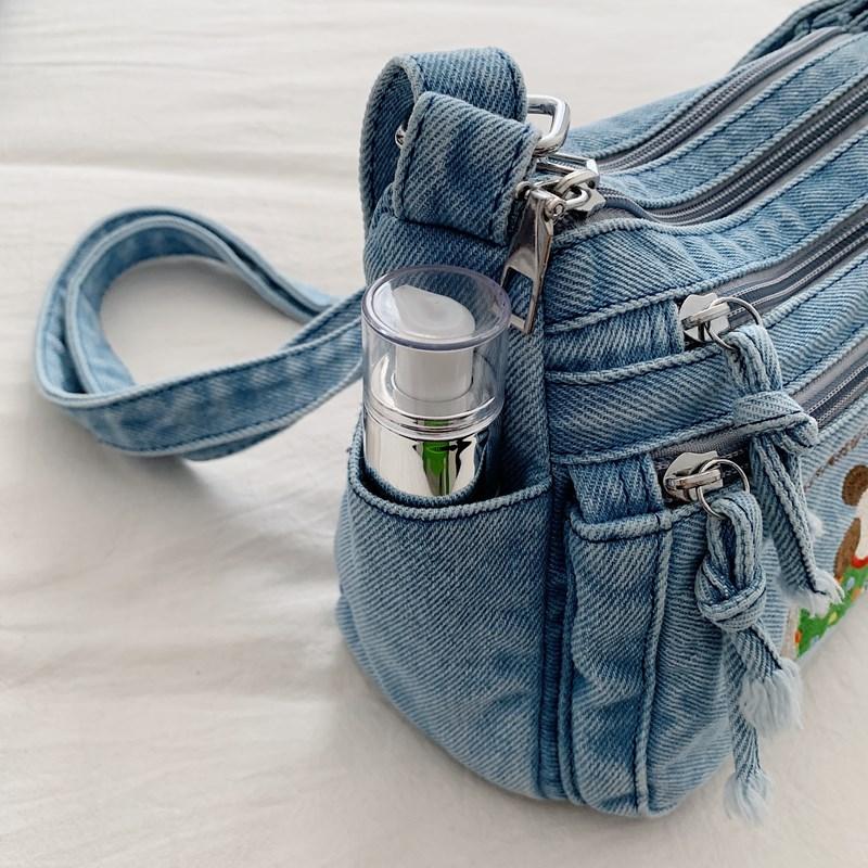 Cartoon Embroidered Denim Bag Women's Shoulder Crossbody Bag