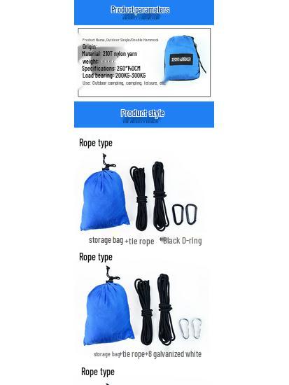 Popular Outdoor Nylon Hammock with Binding Ropes for Camping