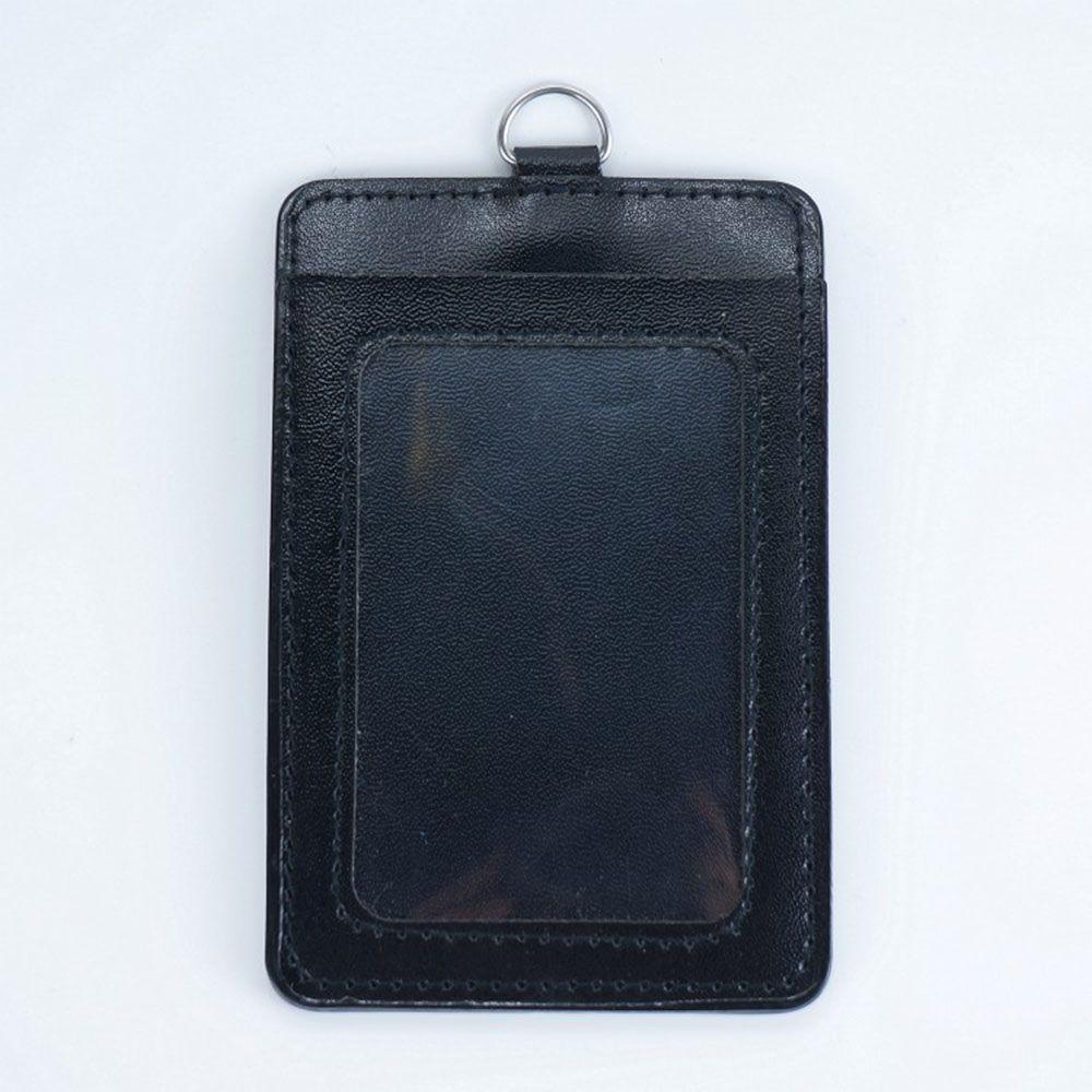 Two-sided Badge Cover PU Leather ID Sleeve Badge Holder Card Case Card Clips