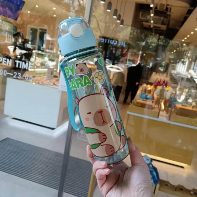 700ml Capybara Cute Water Bottle Large Capacity Sports Water Bottle with Straw & Handle Kawaii Water Cup for Outdoor Activities