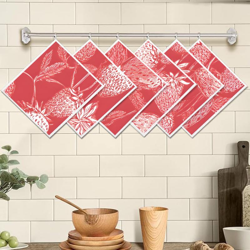 Cleaning Cloth Reusable Kitchen Dish Towels Eco-friendly Microfiber Red Strawberry Print Dishcloths Lint Free Washable Duster Rags Tea Towels 9*7inch