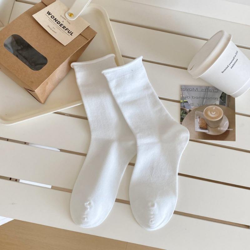 

Носки Dui Dui Женские осенне-зимние носки до середины икры, стиль из чистого хлопка серый, модные весенне-летние подвернутые послеродовые носки, длинные носки 1 pair белый