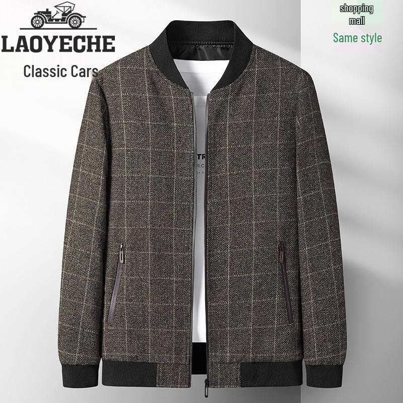 

Мужская классическая шерстяная осенняя куртка - деловой кэжуал, свободного кроя для мужчин среднего и пожилого возраста L (110-120 jin)